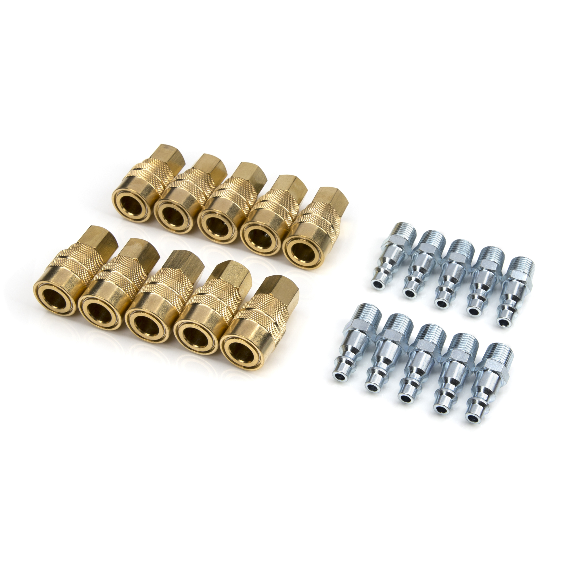 STEELMAN 20-Piece 1/4-Inch NPT Solid Brass Coupler and Steel Plug Pack, Model# 99473-B